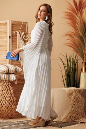 Rochie de vara alba plisata stil grecesc cu cordon impletit