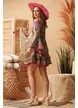 Rochie de vara boho  premium din matase naturala cu volane conturate si pelicula aurie si flori
