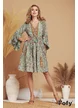 Rochie de vara boho premium din matase naturala cu volane pelicula aurie si ciucuri decorativi
