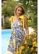 Rochie de vara cu bretele imprimeu Amalfi cu funde maxi galbene