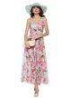 Rochie de vara din bumbac imprimeu floral turcoaz cu roz cupe buretate