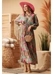 Rochie de vara lunga boho premium din matase naturala cu maneca fluture si flori 