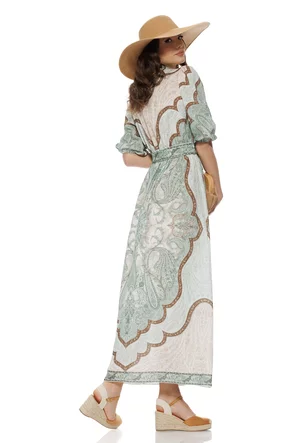 Rochie de vara lunga din bumbac imprimeu bohemian verde