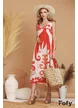 Rochie de vara lunga din vascoza racoroasa imprimeu boho abstaract rosu