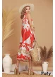 Rochie de vara lunga din vascoza racoroasa imprimeu boho abstaract rosu
