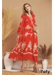 Rochie de vara lunga rosie din vascoza racoroasa supersoft cu imprimeu boho
