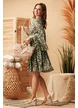 Rochie de vara midi boho premium din matase naturala cu volane pelicula aurie si ciucuri decorativi