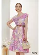 Rochie de vara midi din voal fin satinat cu imprimeu floral multicolor