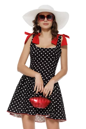 Rochie de vara mini cu buline cupe buretate contur si fundite rosii