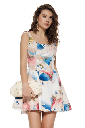 Rochie de vara mini imprimeu Santorini cupe buretate