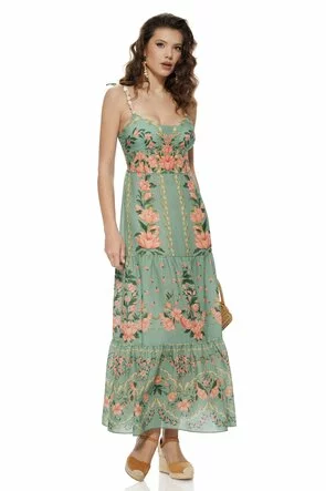 Rochie de vara olive lunga cu bumbac imprimeu mediteranean Amalfi cupe buretate