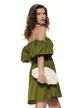 Rochie de vara scurta din bumbac olive cu maneci bufante