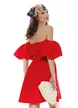 Rochie de vara scurta din bumbac rosu cu maneci bufante