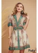 Rochie de vara stil camasa din organza cu imprimeu floral  cu influente baroc verde