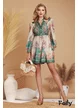Rochie de vara stil camasa din organza satinata cu imprimeu floral  cu influente baroc verde