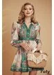 Rochie de vara stil camasa din organza satinata cu imprimeu floral  cu influente baroc verde