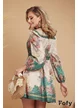 Rochie de vara stil camasa din organza satinata cu imprimeu floral  cu influente baroc verde