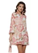 Rochie diafana din voal cu imprimeu floral roz croi in A cu funda la spate