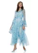 Rochie eleganta baby blue din organza premium matasoasa cu volane spiralate