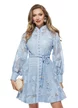 Rochie eleganta bohemian  bleu din dantela brodata nasturi perla si cordon