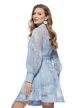 Rochie eleganta bohemian  bleu din dantela brodata nasturi perla si cordon