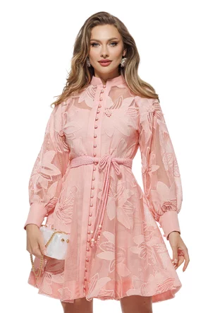 Rochie eleganta bohemian din dantela brodata nasturi perla s cordon