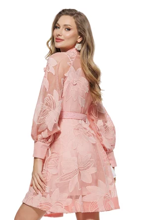 Rochie eleganta bohemian din dantela brodata nasturi perla s cordon