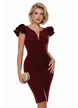 Rochie elegantă bordo cu decolteu adânc elastica cu accesori metalic auriu cu pietre in talie