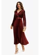 Rochie eleganta  burgundy de ocazie cu bust de catifea cu paiete si fusta plisata din saten