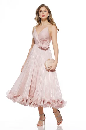 Rochie eleganta de lux din matase roz drapata cu corset buretat