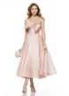 Rochie eleganta de lux din organza roz cu corset reglabil si funda maxi cu cristale