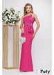 Rochie eleganta de ocazie ciclame lunga cu corset buretat cu funda maxi din tafta satinata