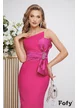 Rochie eleganta de ocazie ciclame lunga cu corset buretat cu funda maxi din tafta satinata