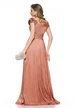 Rochie eleganta de ocazie de LUX roz cupru din voal cu reflexe diafane bust buretat fronseuri si flori