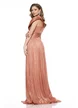 Rochie eleganta de ocazie de LUX roz cupru din voal cu reflexe diafane bust cu structura spectaculoasa