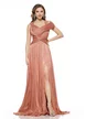 Rochie eleganta de ocazie de LUX roz cupru din voal cu reflexe diafane bust cu structura spectaculoasa