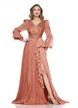 Rochie eleganta de ocazie de LUX roz cupru din voal cu reflexe diafane fronseuri si volan spiralat