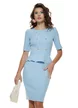 Rochie elegantă de ocazie Fofy blue ciel cu peplum si nasturi tip perle
