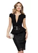 Rochie elegantă de ocazie Fofy neagra cu peplum si fusta din dantela premium