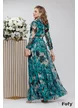 Rochie eleganta de ocazie lunga de LUX din voal fin imprimeu floral verde si margele