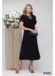 Rochie eleganta de ocazie midi de LUX din tripluvoal usor satinat negru aplicatii premium de broderie cu margele 