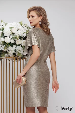 Rochie eleganta de ocazie premium din lurex elastic auriu delicat cu strasuri
