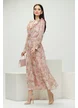 Rochie eleganta diafana din voal imprimeu floral fusta plisata si curea