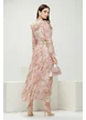 Rochie eleganta diafana din voal imprimeu floral fusta plisata si curea