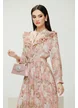 Rochie eleganta diafana din voal imprimeu floral fusta plisata si curea