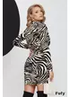 Rochie eleganta din crep elastic imprimeu zebra crem negru cu umeri structurati
