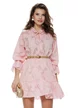 Rochie eleganta din jackard roz usor satinat cu volane si curea