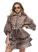 Rochie eleganta din organza animal print cu volane ample intarite