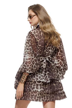 Rochie eleganta din organza animal print cu volane ample intarite