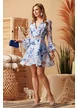 Rochie eleganta din organza cu imprimeu floral albastru decolteu petrecut 